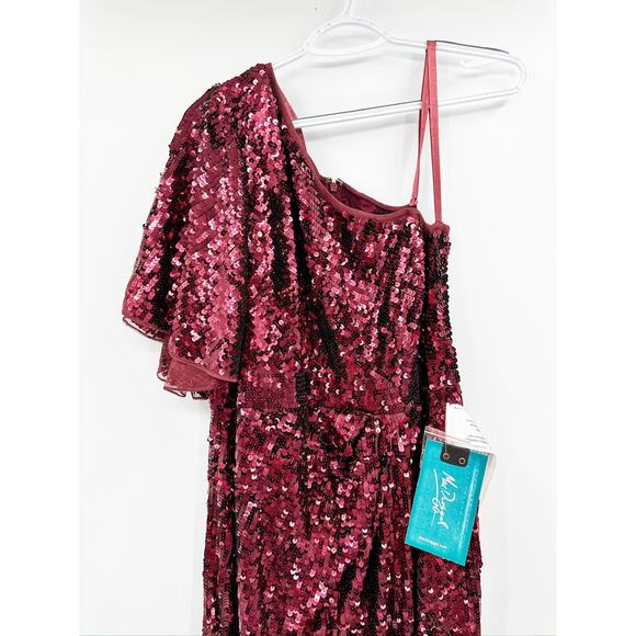 Mac Duggal 93540 Burgundy Embellished Cap Sleeve Cowl Neck Trumpet Gown 12 - Picture 4 of 7